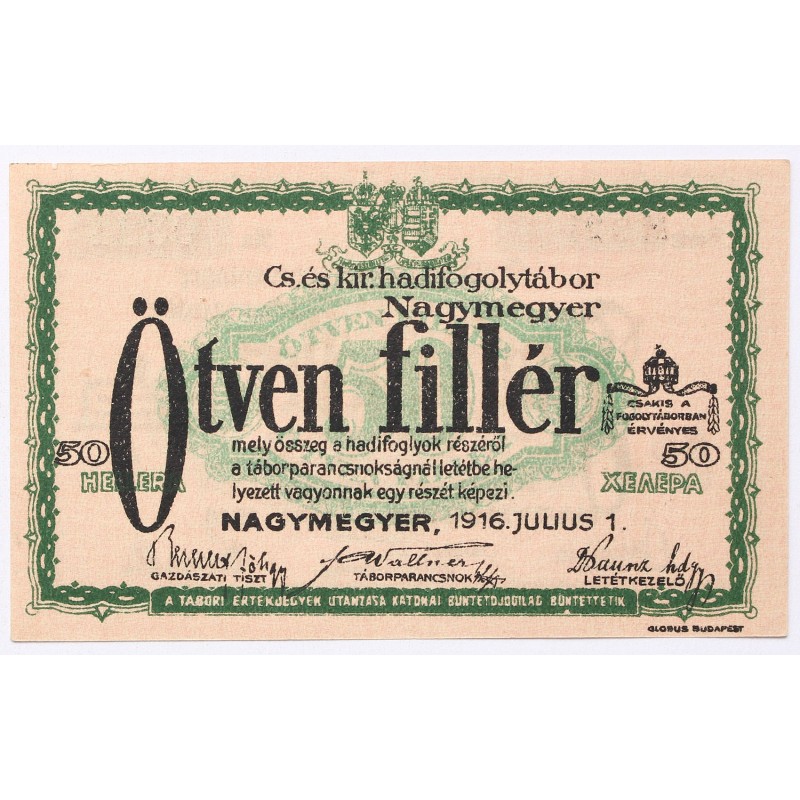 Hadifogolytábor Nagymegyer 50 fillér 1916