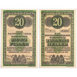 Hadifogolytábor Sopronnyék 20 fillér 1916 arab sorozatszám