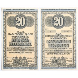 Hadifogolytábor Sopronnyék 20 korona 1916 arab sorozatszám
