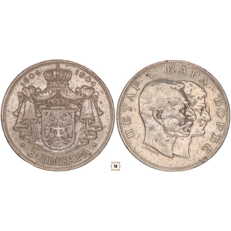 Szerbia 5 dinár Karagyorgyevics dinasztia 1904