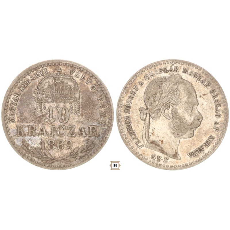 Ferenc József 10 krajcár 1869 GyF