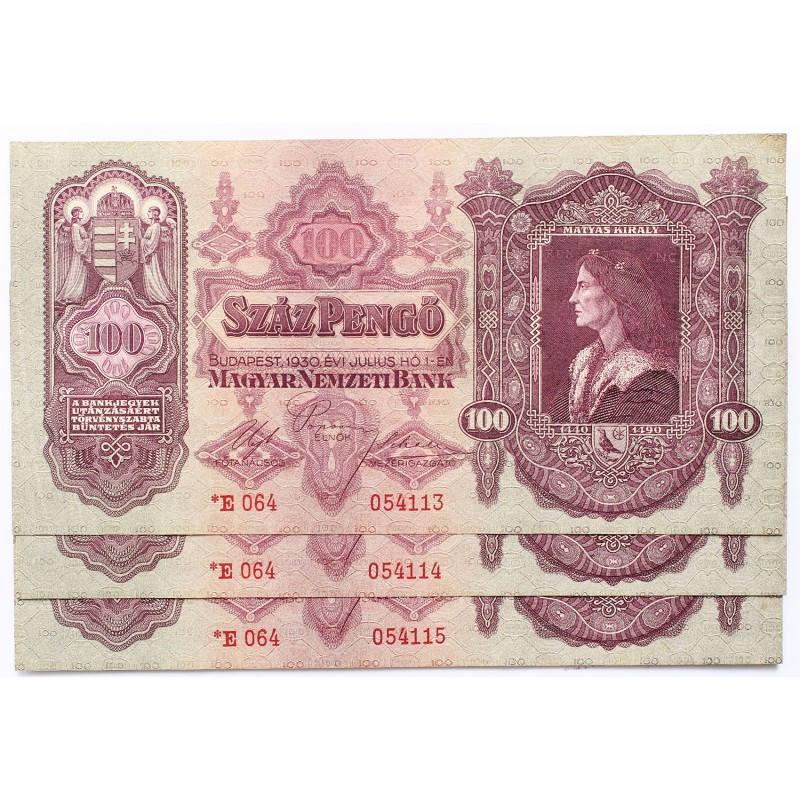 100 pengő 1930 csillagos 3db sorszámkövető