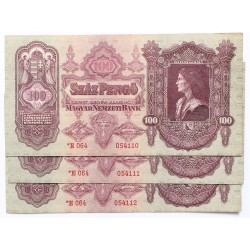 100 pengő 1930 csillagos 3db sorszámkövető
