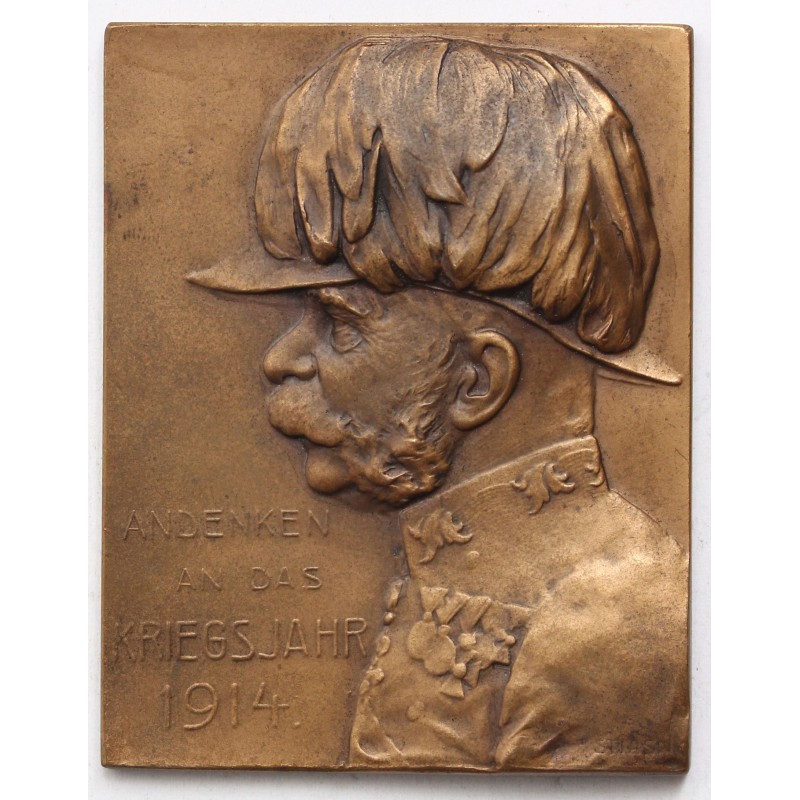 Ferenc József - Andenkes an das Kriegsjahr 1914 bronz plakett, Stiasny