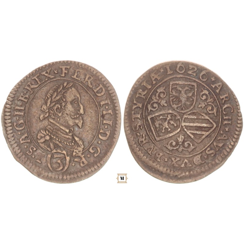 II. Ferdinánd 3 krajcár 1626 Graz