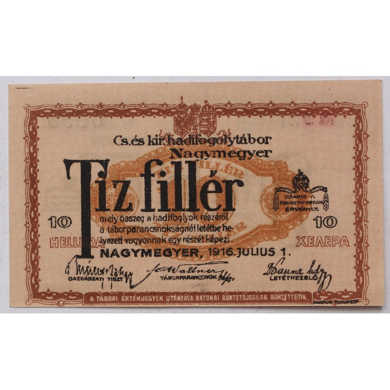 Hadifogolytábor, Nagymegyer 10 fillér 1916 MS változat