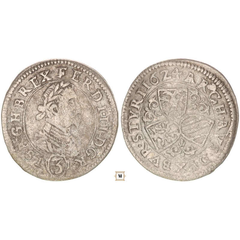 II. Ferdinánd 3 krajcár 1624 Graz
