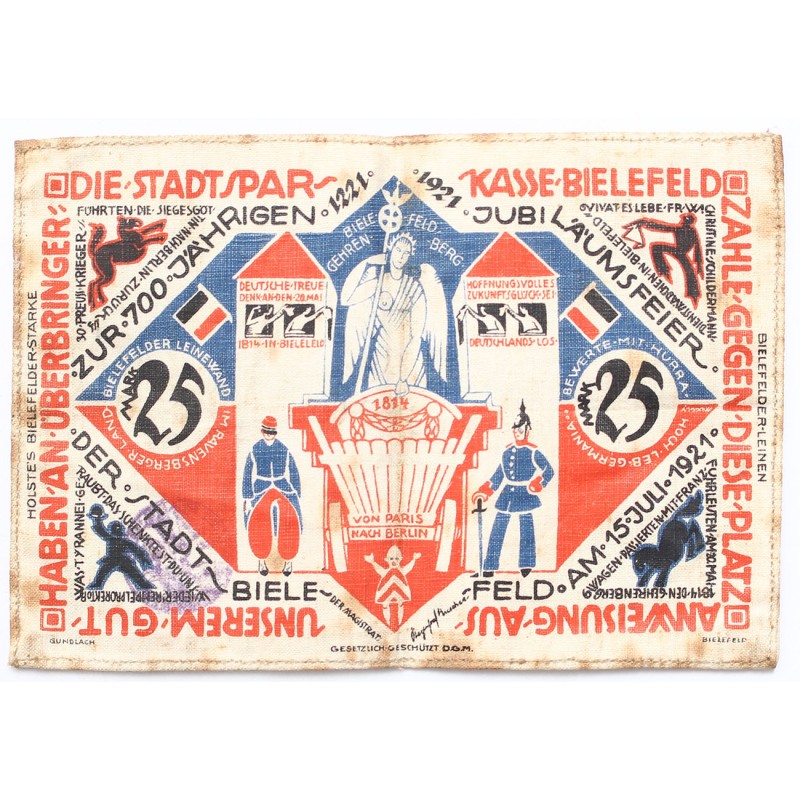 Németország Bielefeld 25 márka 1922 selyem szükségpénz