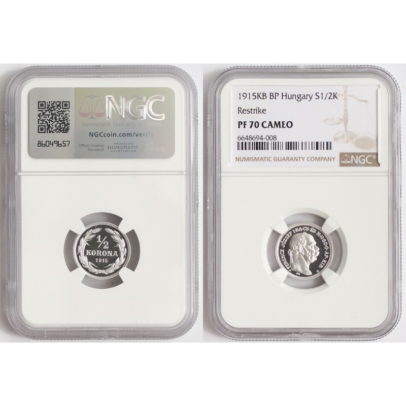 Ferenc József 1/2 korona 1915 UV. NGC PF70 Cameo