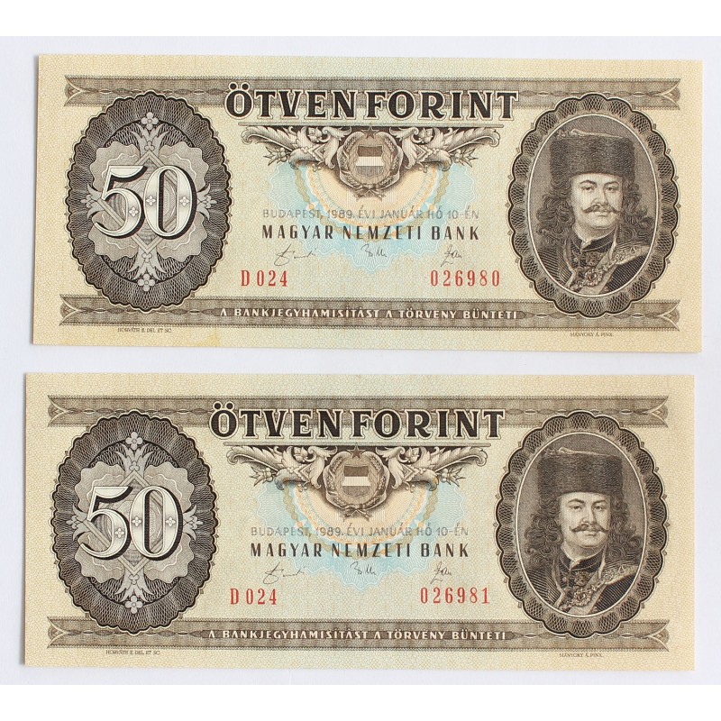 50 Forint 1989 2 db sorszámkövető