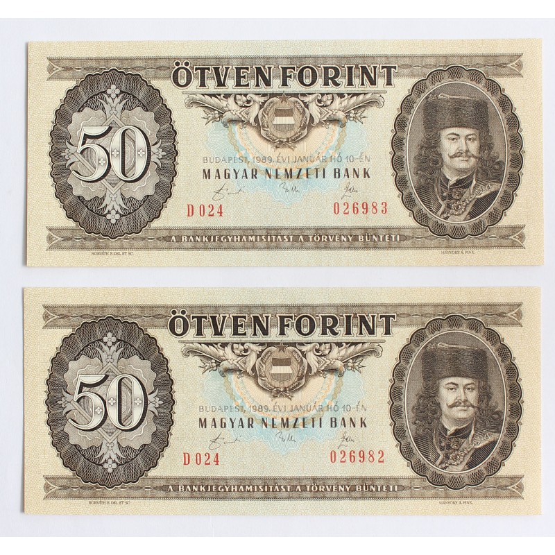 50 Forint 1989 2 db sorszámkövető