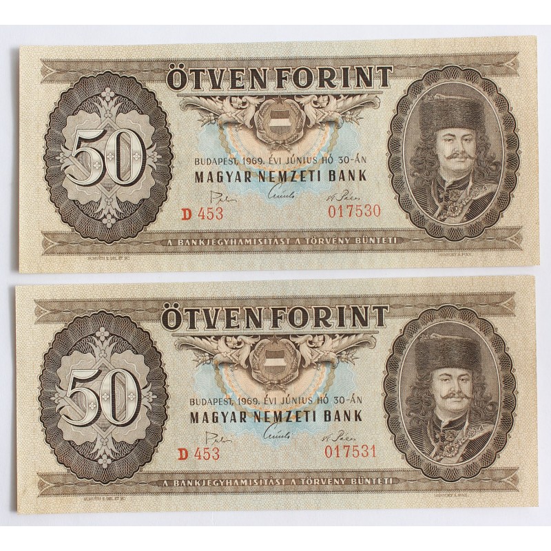 50 Forint 1969 2 db sorszámkövető