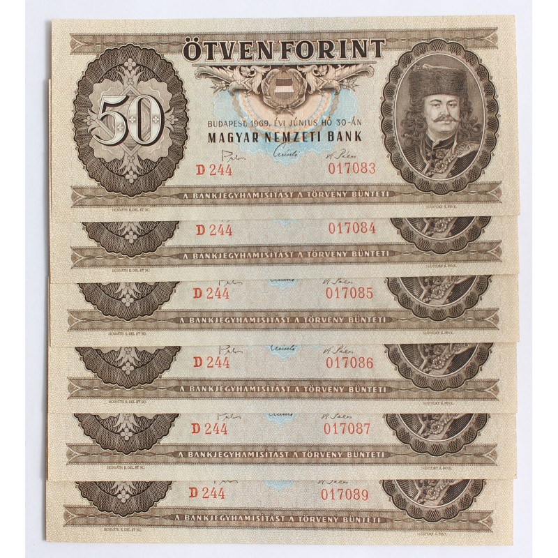 50 Forint 1969 6 db sorszámkövető