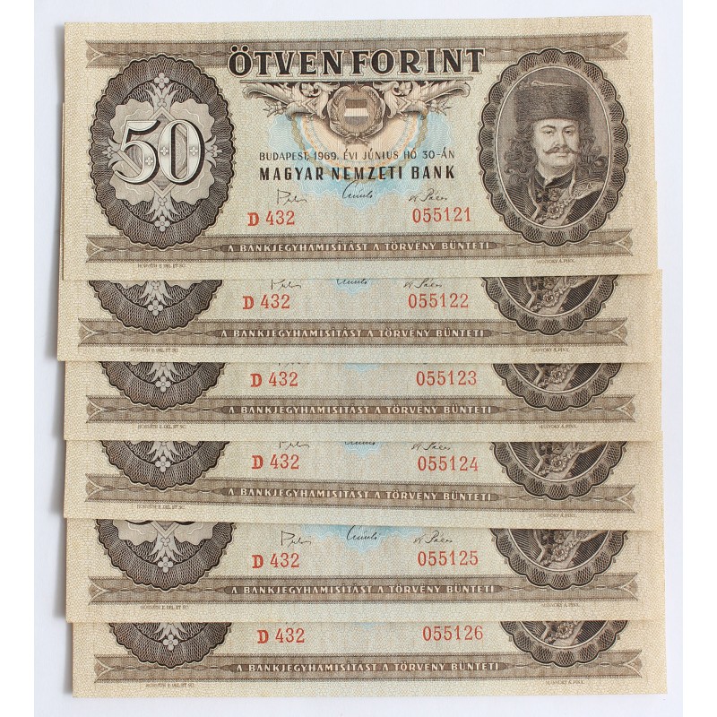 50 Forint 1969 6 db sorszámkövető