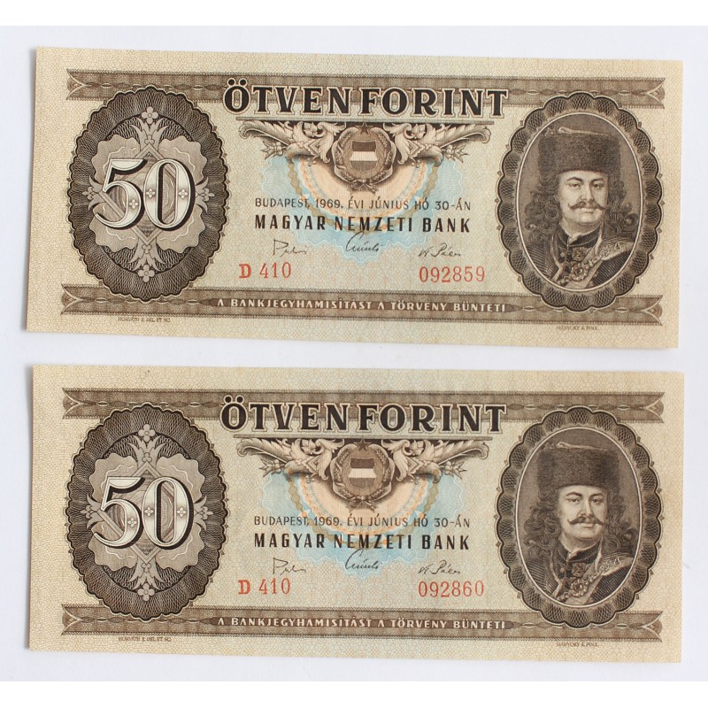 50 Forint 1969 2 db sorszámkövető