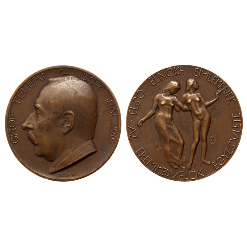 Gróf Teleki Sándor 1861-1912 ÉKE bronz emlékérem, Telcs Ede