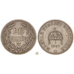 Magyar Királyság 20 fillér 1907 KB