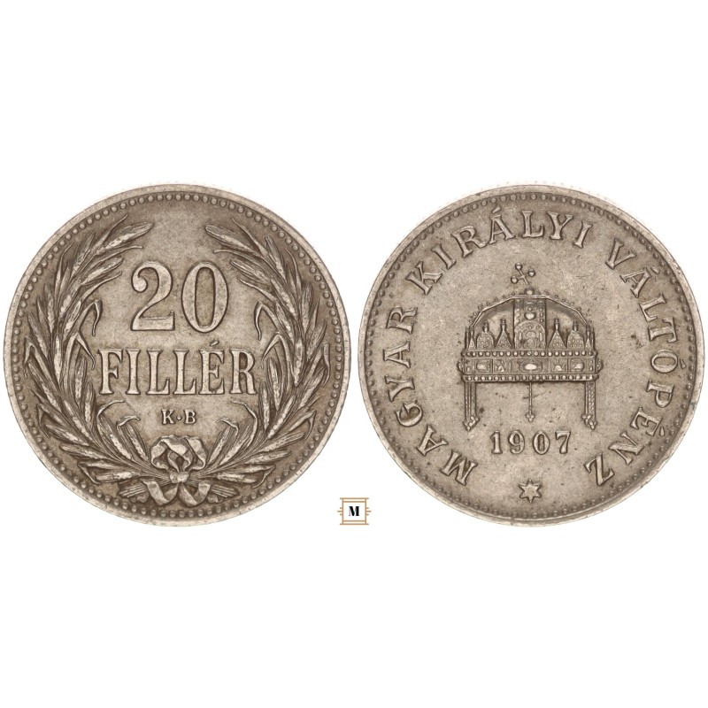 Magyar Királyság 20 fillér 1907 KB