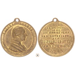 II. József a türelmi rendelet 100 éves évfordulója emlékérem 1881