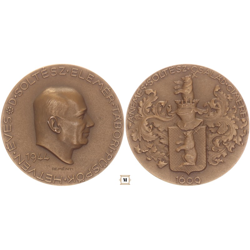 Soltész Elemér tábori püspök 70 éves 1944 bronzérem, Reményi