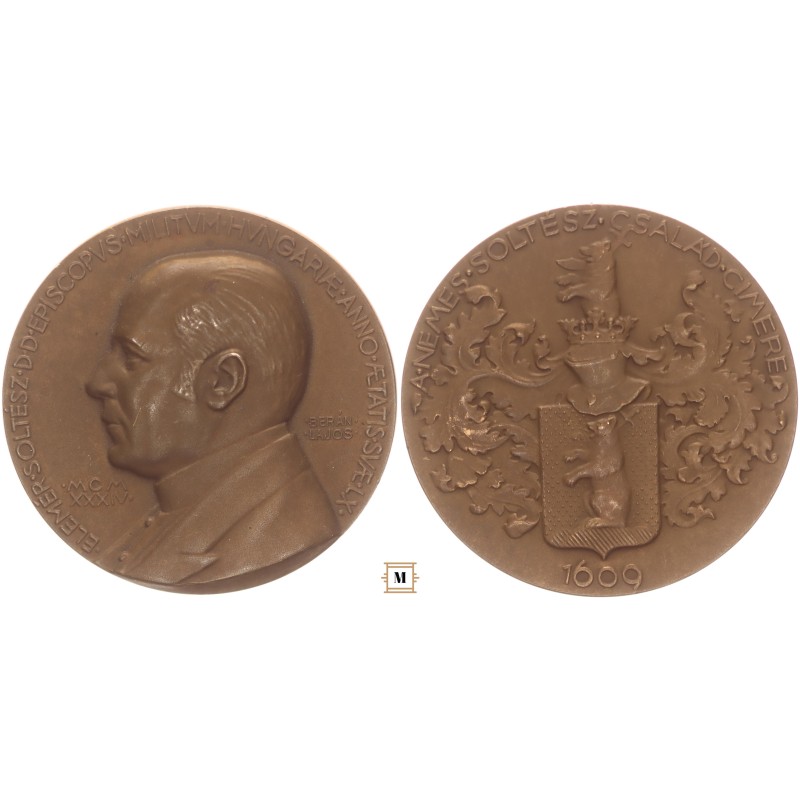 Soltész Elemér tábori püspök 60 éves 1934 bronzérem, Berán Lajos
