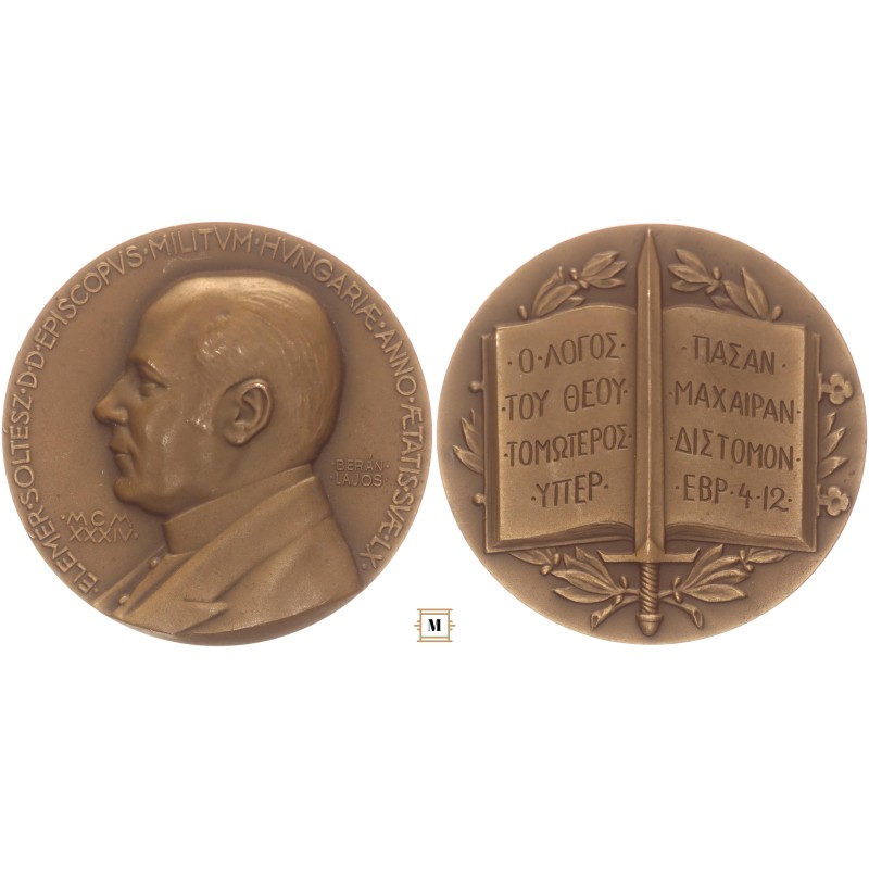 Soltész Elemér tábori püspök 60 éves 1934 bronzérem, Berán