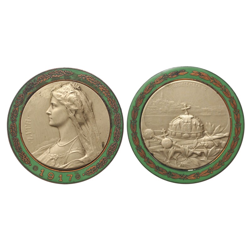 Zita királyné koronázási érem 1917 zöld zománcozott