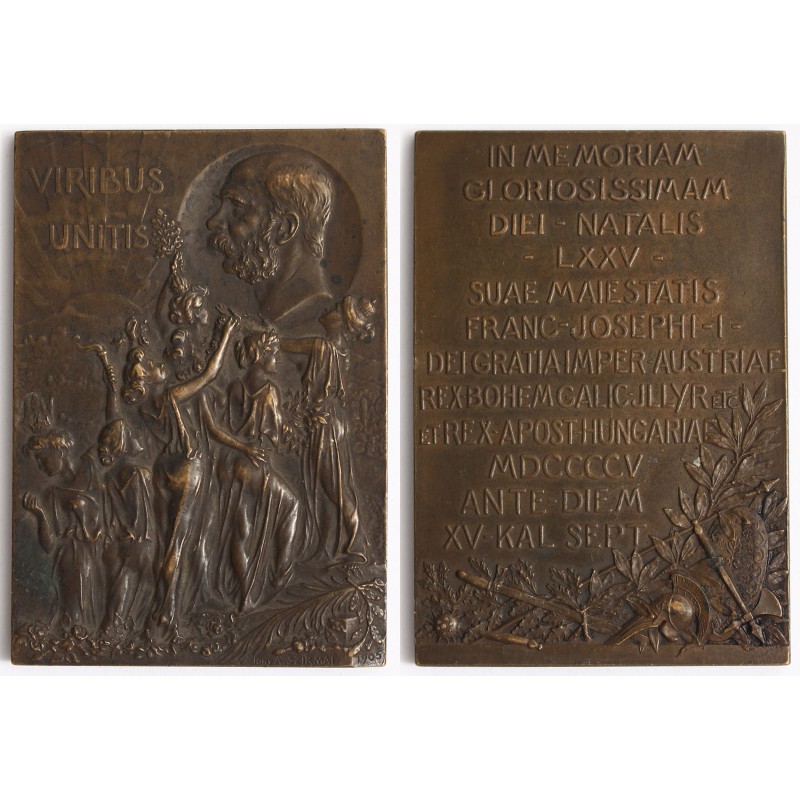 Ferenc József 75. születésnapjára bronz plakett  1905, Szirmai Antal