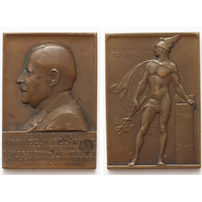 Rechnitz Béla - Az Osztr.-Magy. gumigyárak szöv. elnöke 1904-1914 bronz emlékplakett
