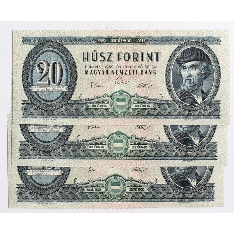 20 forint 1969 3db sorszámkövető