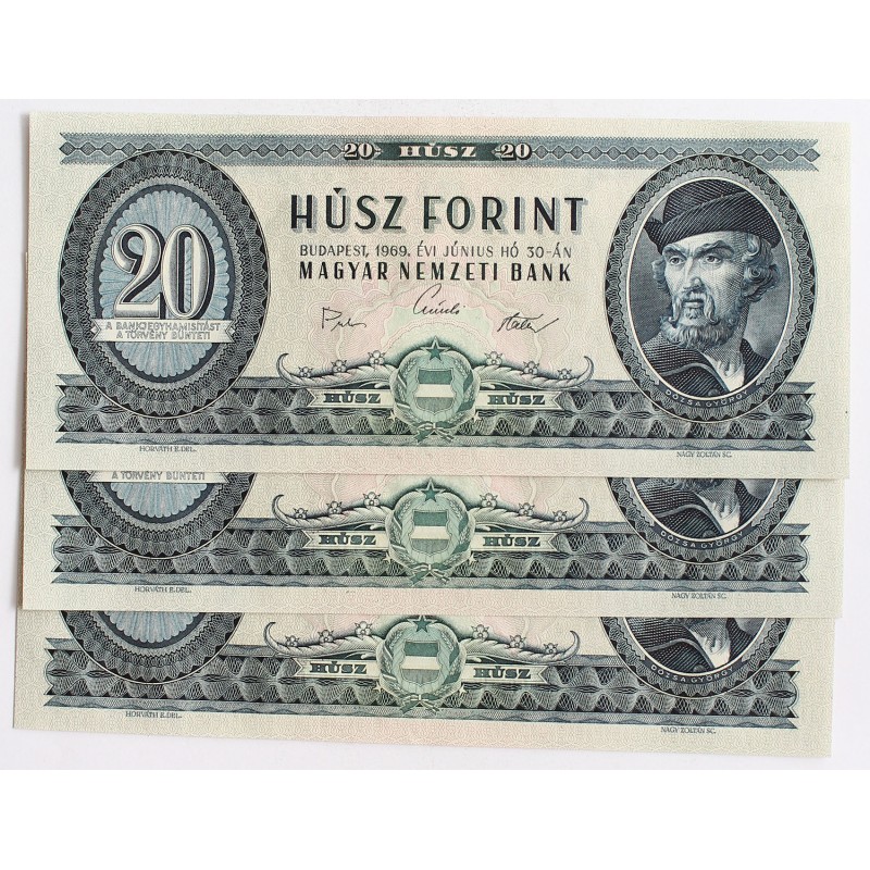 20 forint 1969 3db sorszámkövető
