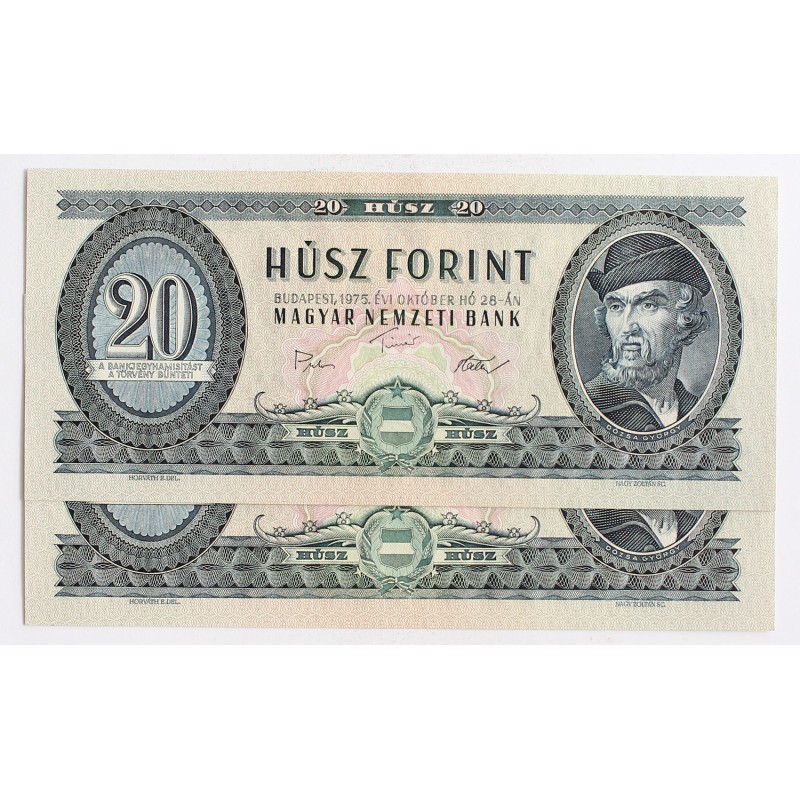 20 forint 1975 2db sorszámkövető
