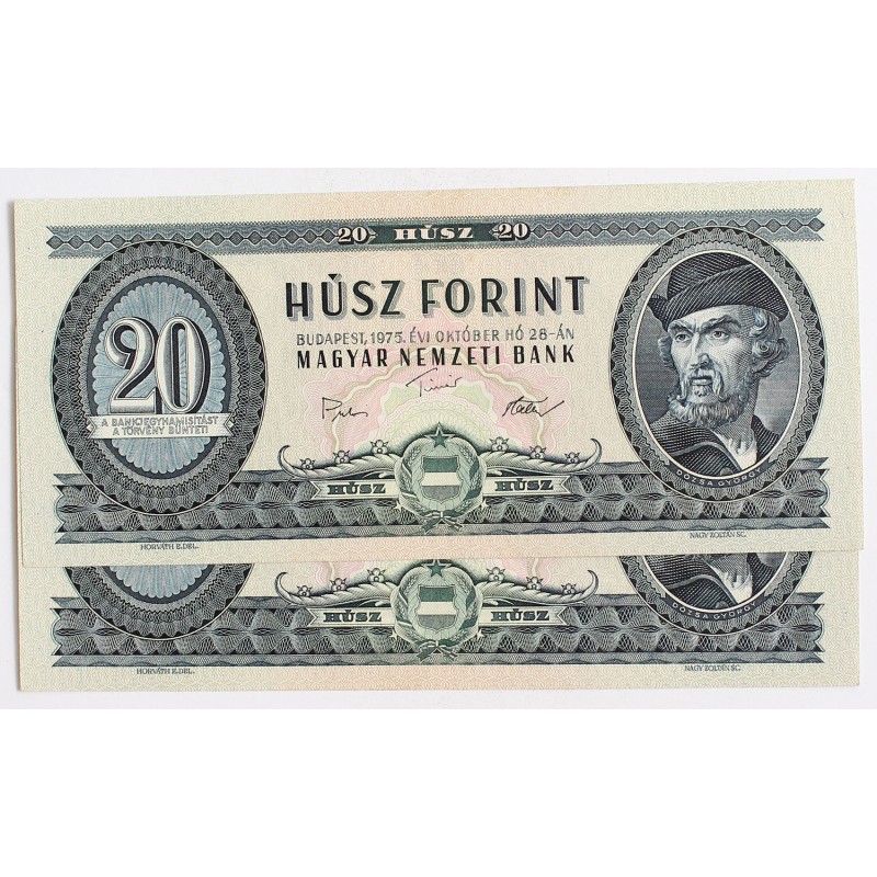 20 forint 1975 2db sorszámkövető