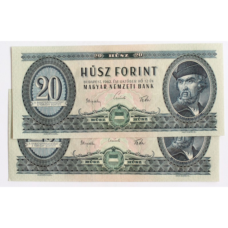 20 forint 1962 2db sorszámkövető