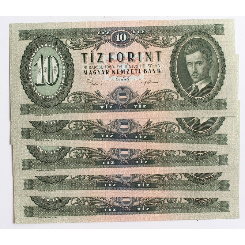 10 forint 1969 5db sorszámkövető
