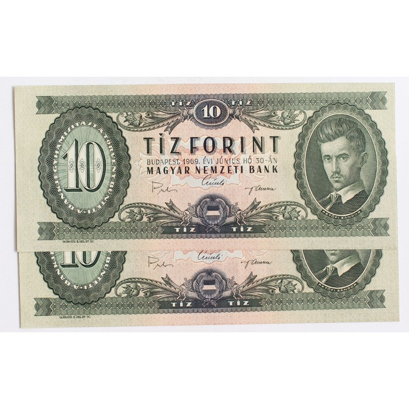 10 forint 1969 2db sorszámkövető