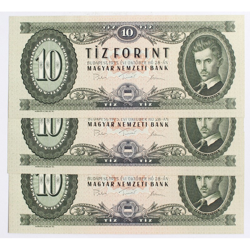 10 forint 1975 3db sorszámkövető