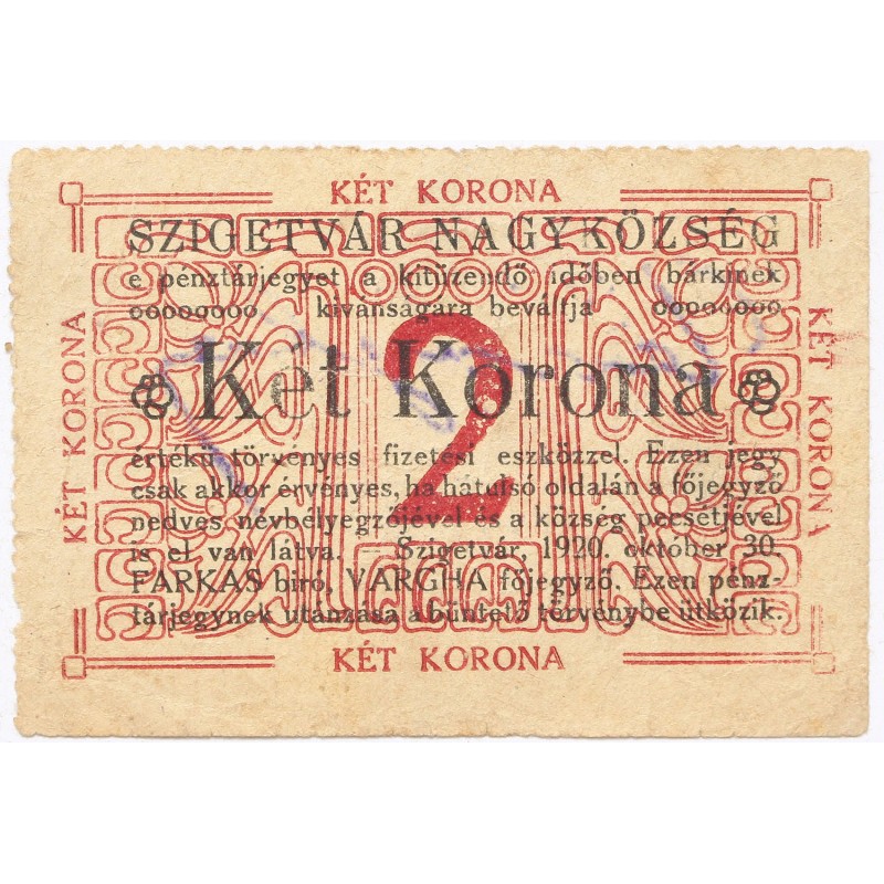 Szigetvár 2 korona 1920