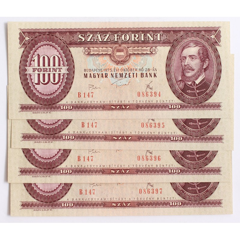 100 forint 1975 4db sorszámkövető
