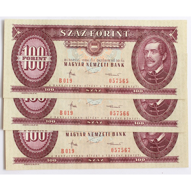 100 forint 1984 3db sorszámkövető