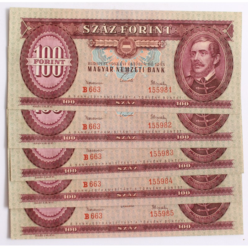 100 forint 1962 5 db sorszámkövető