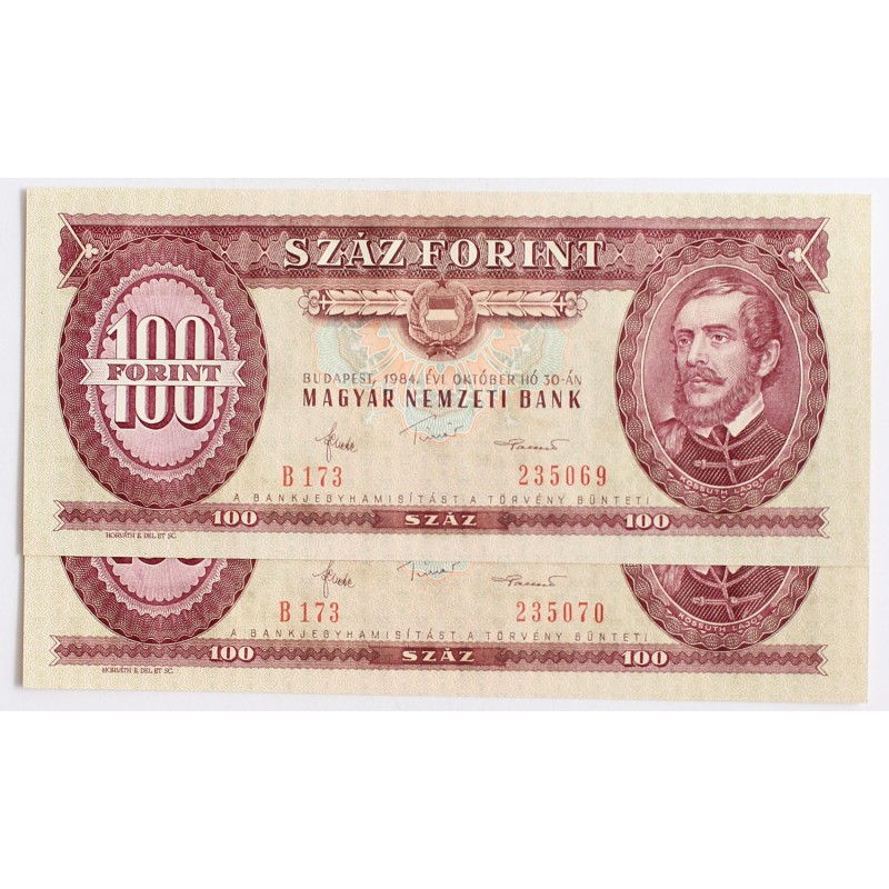 100 forint 1984 2db sorszámkövető