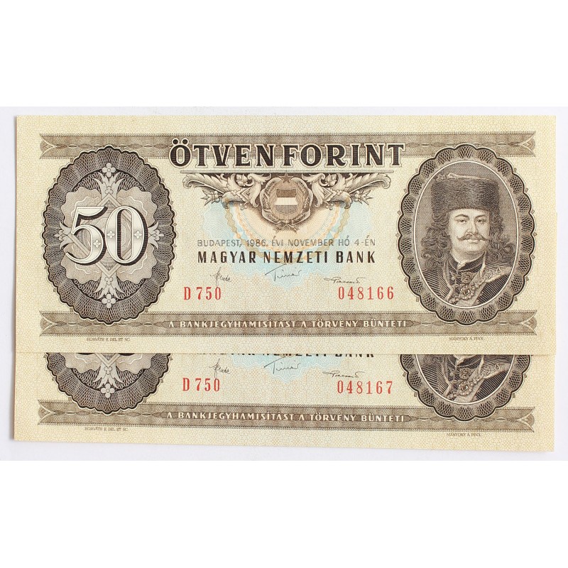 50 forint 1986 2db sorszámkövető