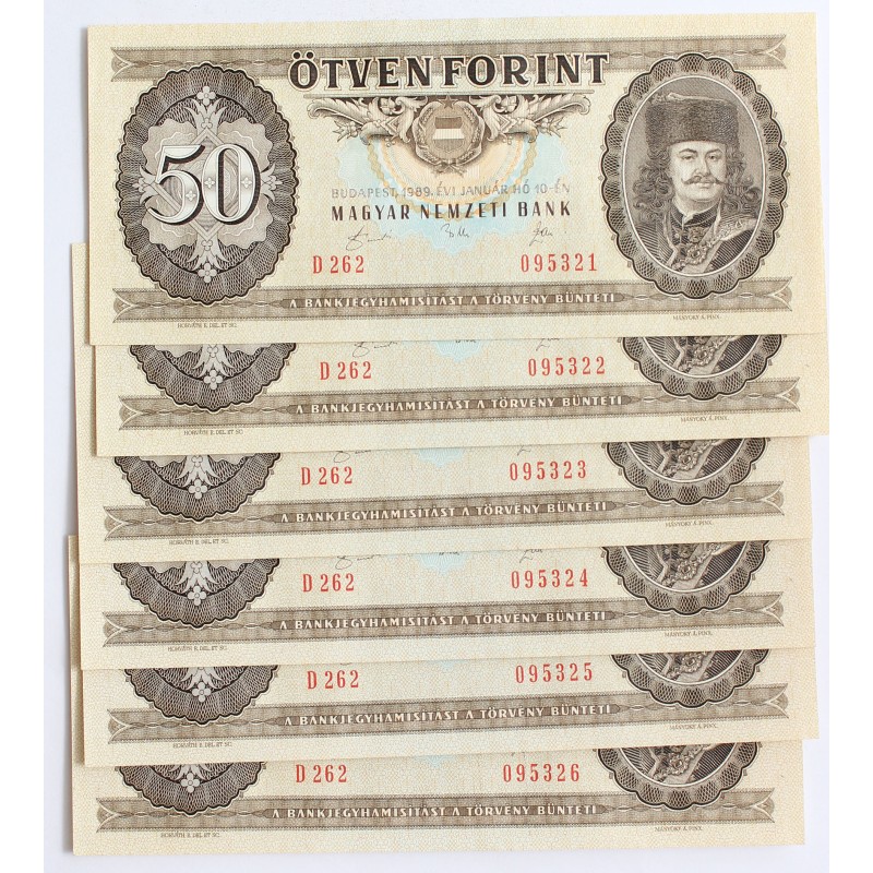 50 forint 1989 6db sorszámkövető
