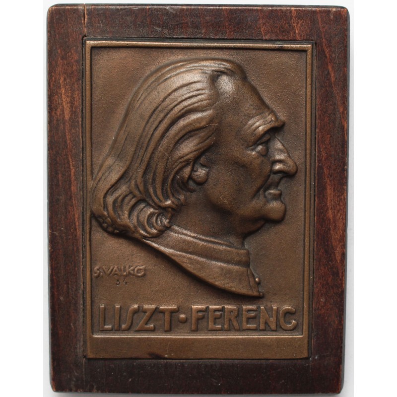 Liszt Ferenc bronz plakett fa keretben S. Valkó