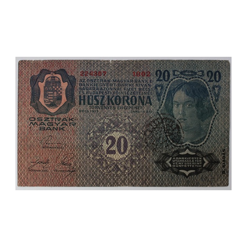 20 Korona 1913 II. Kiadás ,Ismeretlen felülbélyegzés