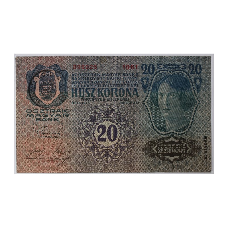 20 Korona 1913 Románia felülbélyegzés