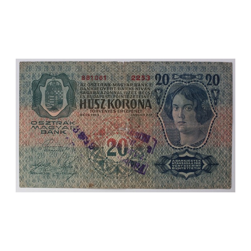 20 Korona 1913 Ismeretlen felülbélyegzés