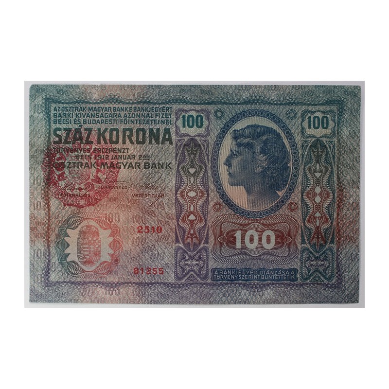 100 Korona 1912 Magyar Felülbélyegzés