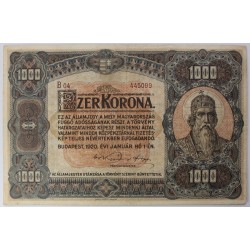 1000 Korona 1920 Barna sor és sorozatszám